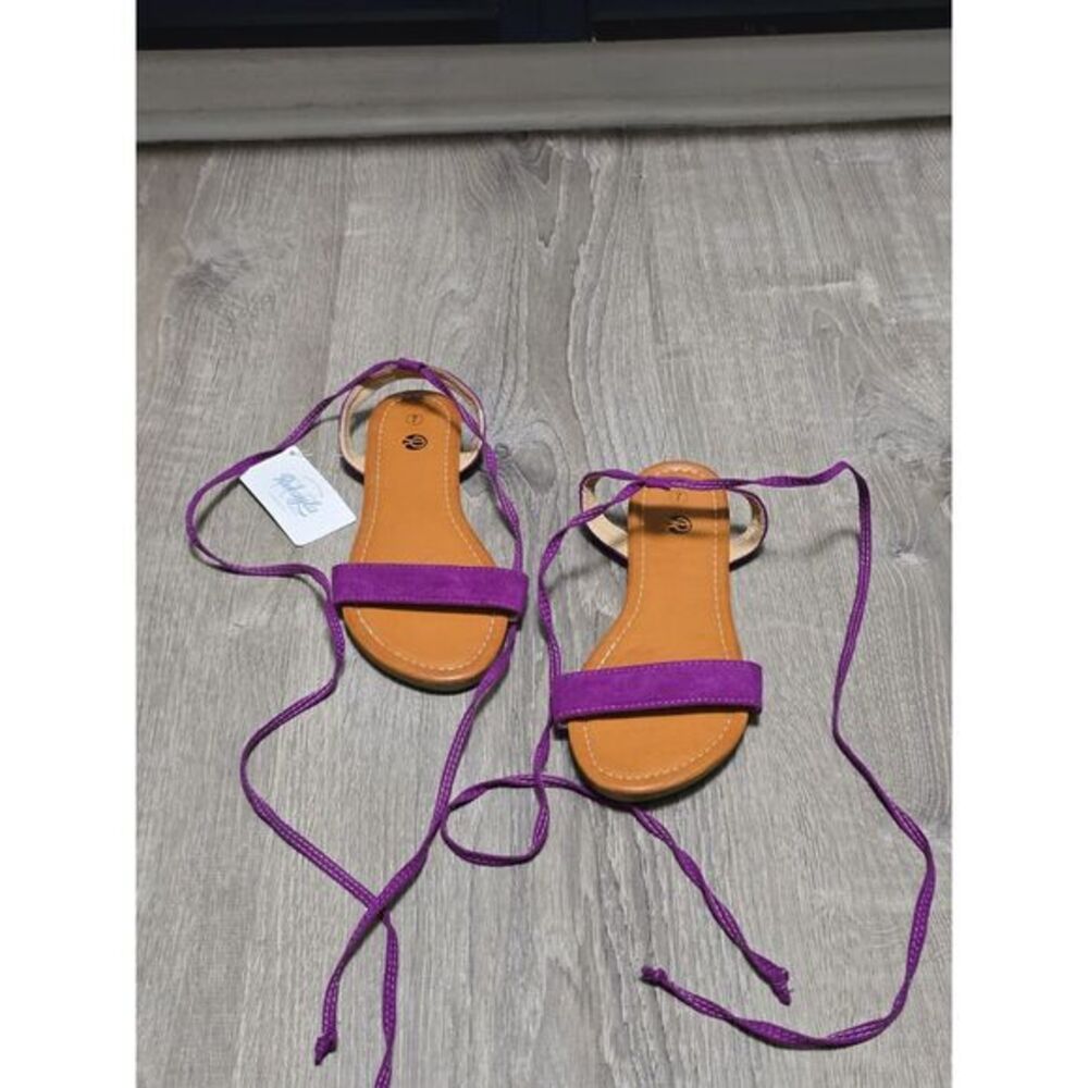Rekayla Women's Purple Open Toe Tie Up Ankle Wrap Flat Sandals Size 7